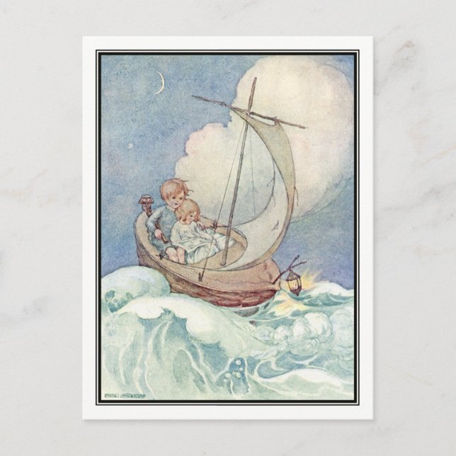 Vintage Children in Boat by Anne Anderson Postcard (Front)
