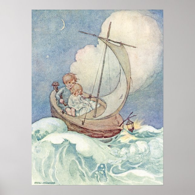 Vintage Children in Boat by Anne Anderson Poster (Front)