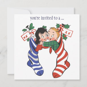 Vintage Children in Stockings Christmas Party Invitation
