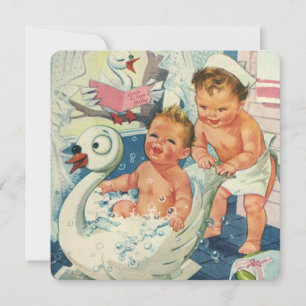 Vintage Children in Swan Tub, Boy Birthday Party Invitation