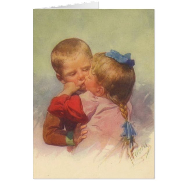 Vintage Children Kissing Art, Karl Feiertag 1910 (Front)