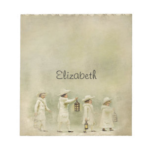 Vintage Children Lanterns Snow Notepad