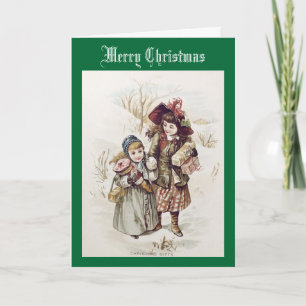 Vintage Children Merry Christmas Greeting Card