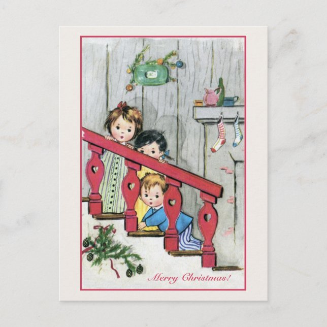Vintage Children on a stairway Holiday Postcard (Front)