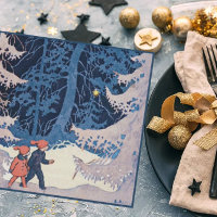 Vintage Children on an Evening Walk in the Snow