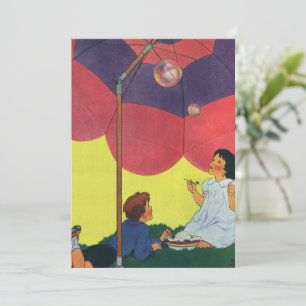 Vintage Children Play Girl and Boy Blowing Bubbles