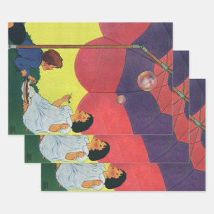 Vintage Children Play Girl and Boy Blowing Bubbles Wrapping Paper Sheet