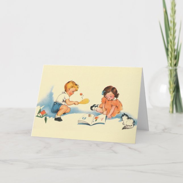 Vintage Children Playing Note Card (Front)