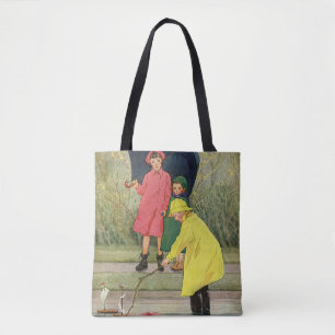 Vintage Children Playing Puddles Toy Boats Rain Tote Bag