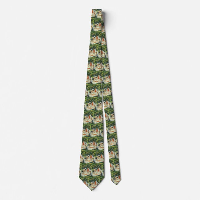 Vintage Children Playing Toy Sailboats Summer Pond Tie (Front)