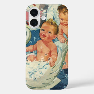 Vintage Children Playing w Bubbles in Swan Bathtub iPhone 16 Case