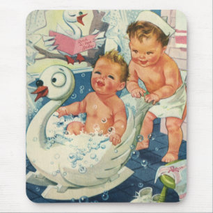 Vintage Children Playing w Bubbles in Swan Bathtub Mouse Mat