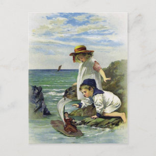 Vintage Children put Doll to Sea Postcard
