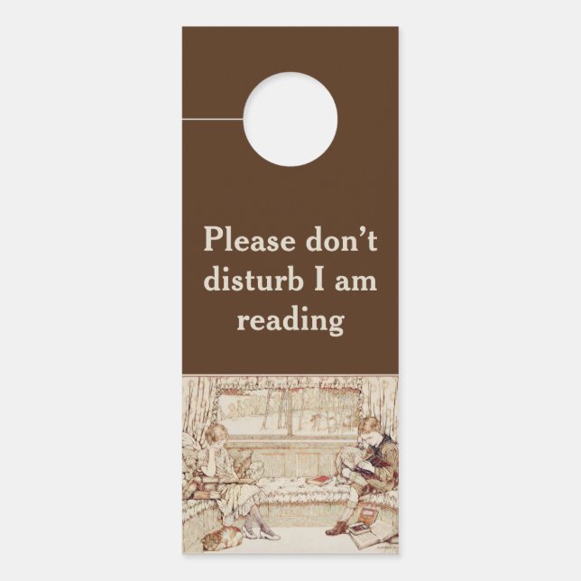 Vintage Children Reading cosy Illustration  Door Hanger (Front)