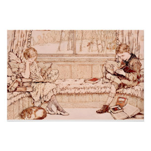 Vintage Children Reading cosy Illustration Poster