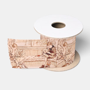 Vintage Children Reading cottagecore Satin Ribbon