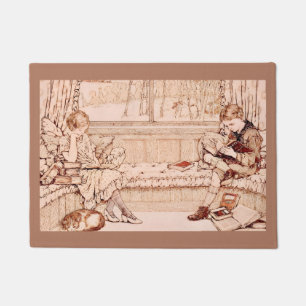 Vintage Children Reading cozy Illustration  Doormat