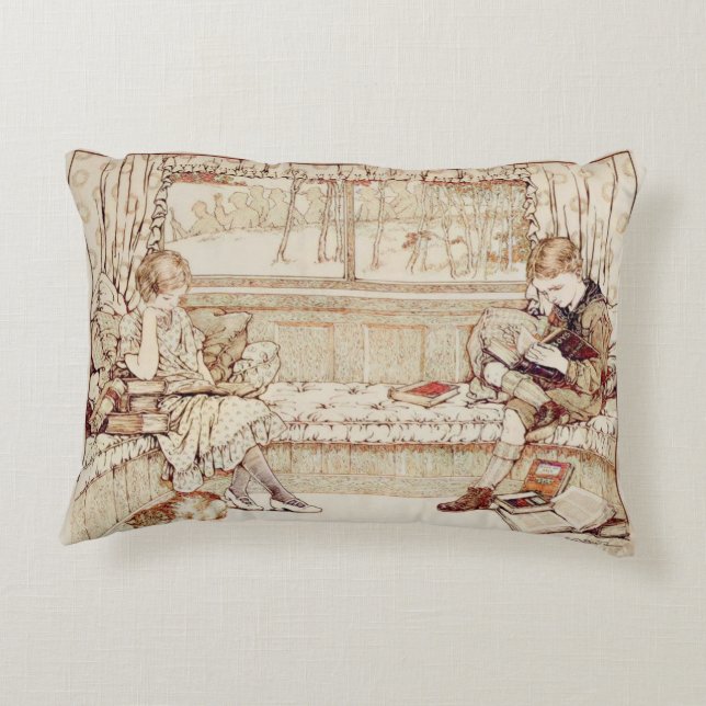 Vintage children reading decorative cushion (Back)