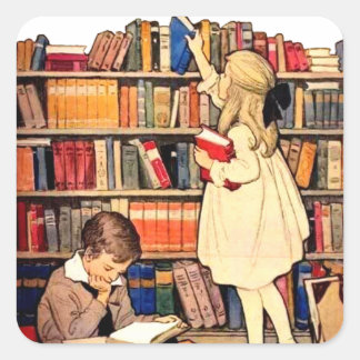 Vintage Children Reading Library Books Stickers