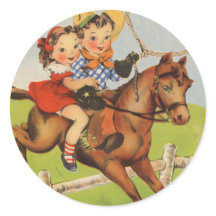 Vintage Children Riding a Horse Playing Cowboys