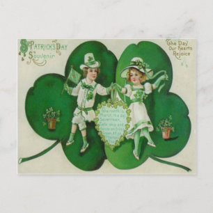 Vintage Children Shamrock Souvenir St Patrick's Postcard