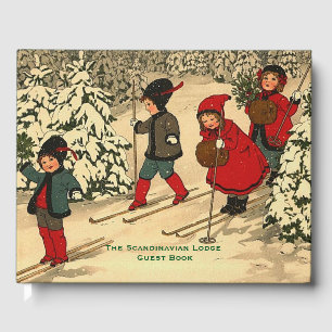 Vintage Children Skiing Through a Snowy Forest Guest Book