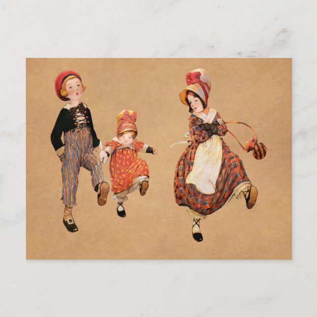 Vintage Children Skipping Postcard (Front)