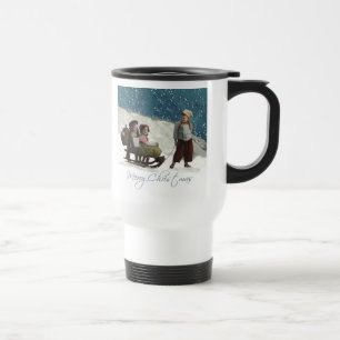 Vintage Children Sledding Christmas Winter Travel Mug