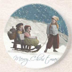 Vintage Children Sledding Coaster