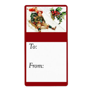 Vintage Children Sledding Gift Tag