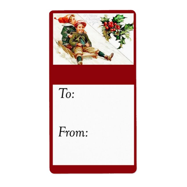 Vintage Children Sledding Gift Tag (Front)