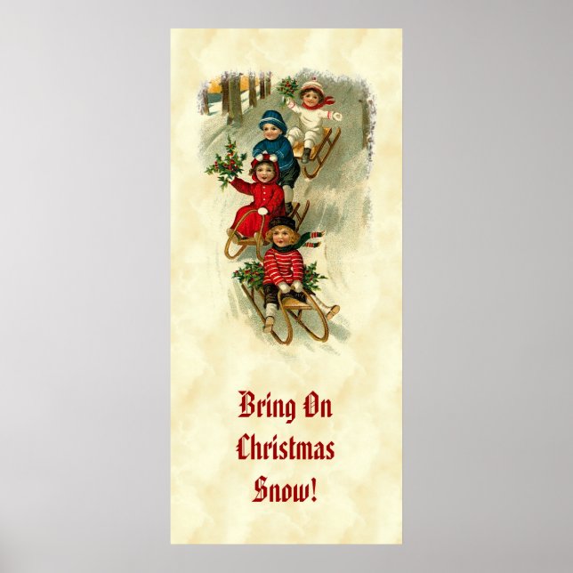 Vintage Children Sledding Snow Holly CH409 Poster (Front)