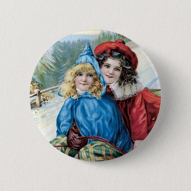 Vintage Children Sleding 6 Cm Round Badge (Front)
