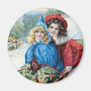 Vintage Children Sleding Magnet