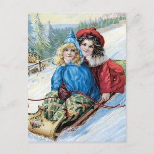 Vintage Children Sleding Postcard