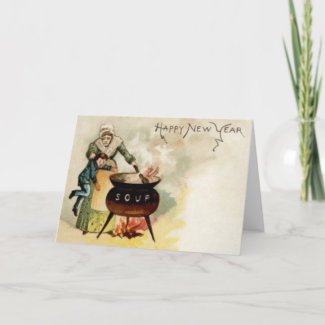 Vintage Children Soup New Year Holiday Card (Front)