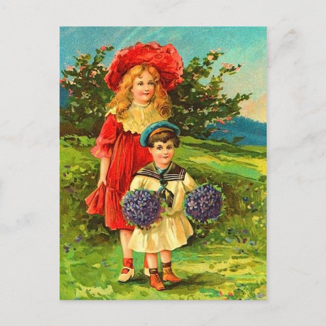 Vintage Children Spring Birthday Postcard (Front)
