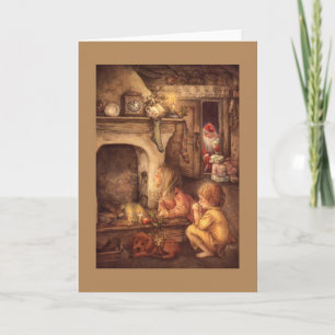 Vintage Children Waiting For Santa Claus Holiday Card