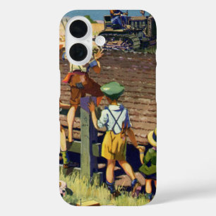 Vintage Children Waving to Local Farmer on Tractor iPhone 16 Case