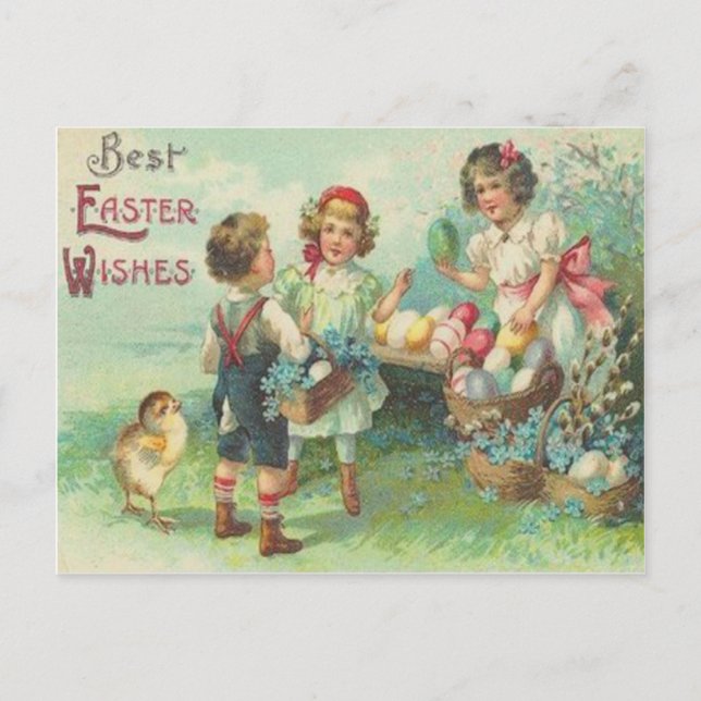 Vintage Children With Easter Eggs Easter Card (Front)