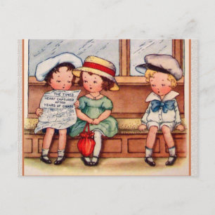 Vintage Children with Hearts Captured Newspaper Postcard