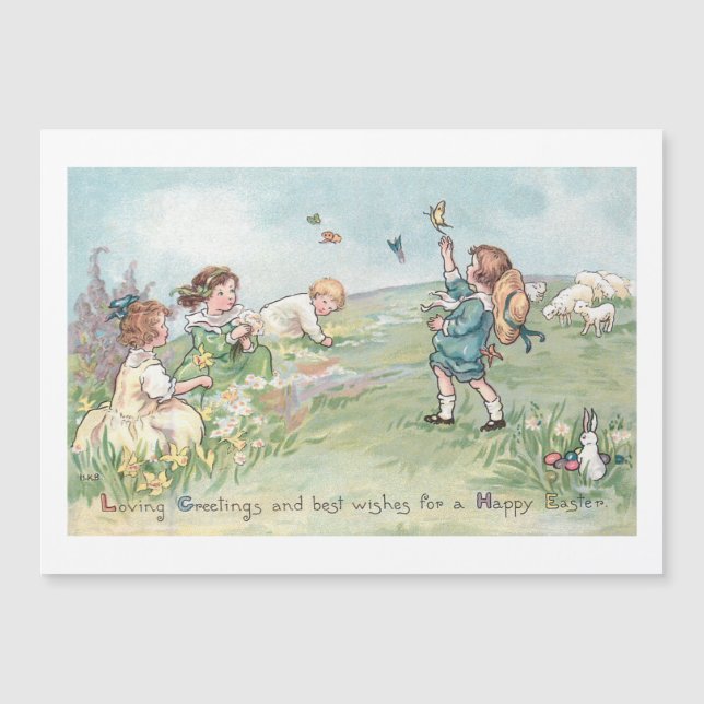 Vintage Children with Lambs and Easter Bunnies (Front)