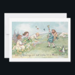 Vintage Children with Lambs and Easter Bunnies Holiday Card<br><div class="desc">Cute vintage children on a grassy hill playing with Easter bunnies and lambs.</div>