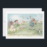Vintage Children with Lambs and Easter Bunnies Holiday Card<br><div class="desc">Cute vintage children on a grassy hill playing with Easter bunnies and lambs.</div>