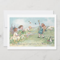 Vintage Children with Lambs and Easter Bunnies
