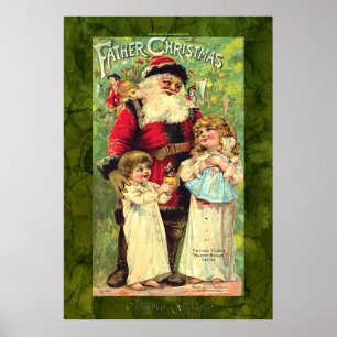Vintage Children with Santa Claus Christmas Poster