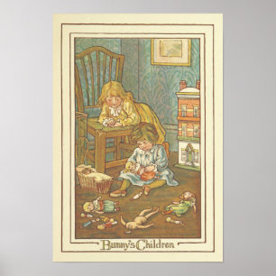Vintage Children's Book Bunny Illustration Poster