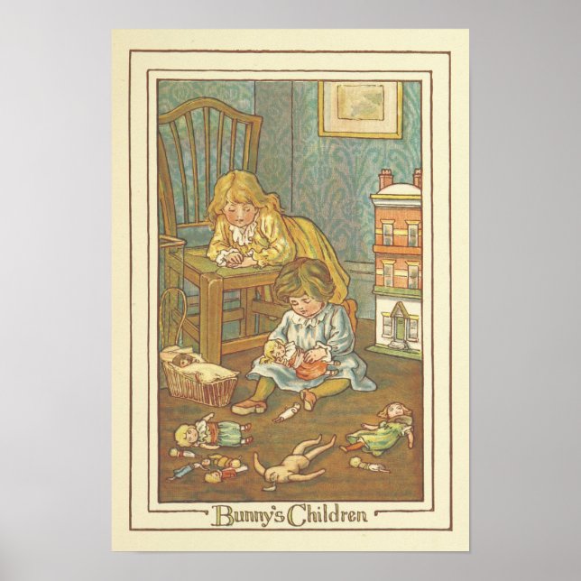 Vintage Children's Book Bunny Illustration Poster (Front)