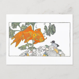Vintage Children's Book Illustration Goldfish Postcard