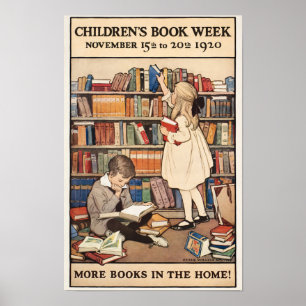 Vintage Children's Book Week Library Illustration Poster